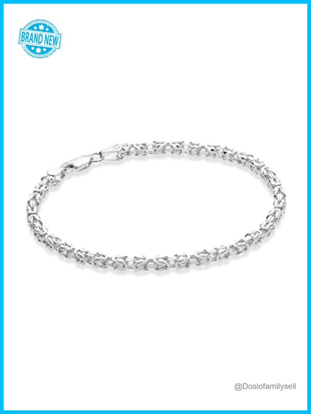 925 Sterling Silver 3mm Square Byzantine Link Bracelet 8" Italian Handmade